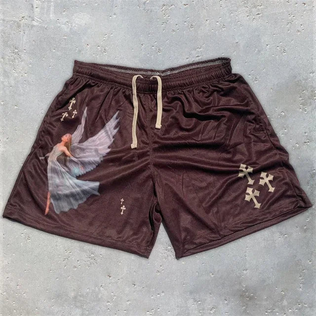 Christian Angel Cross 3D Print Breathable Shorts 