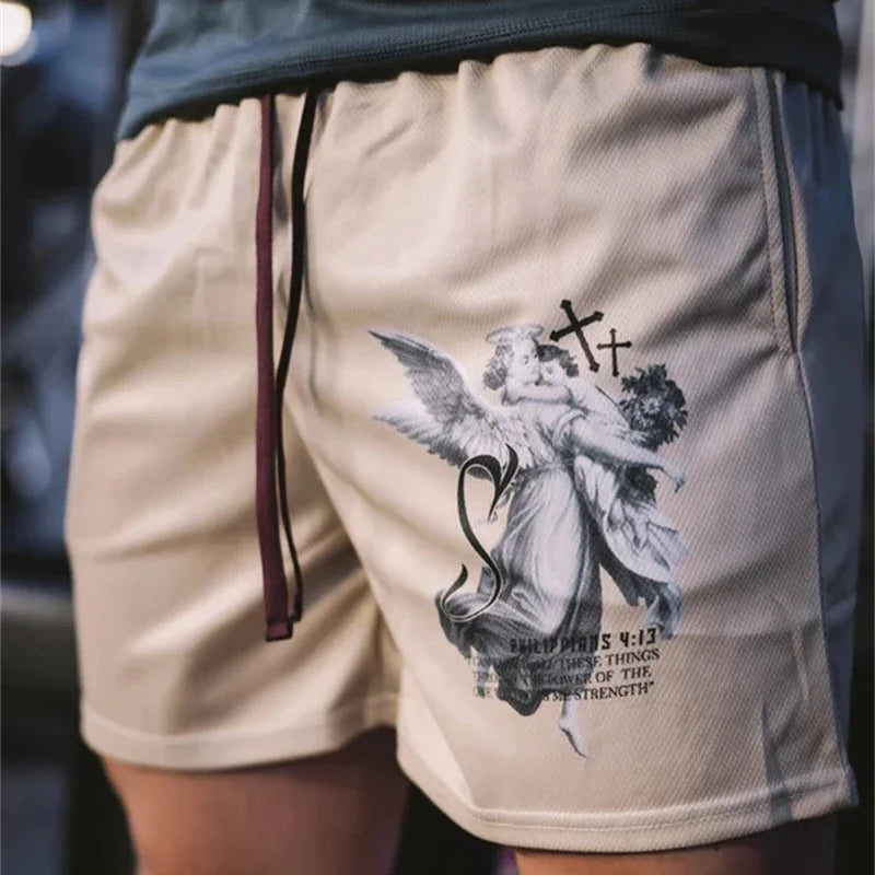 Christian Angel Cross 3D Print Breathable Shorts 